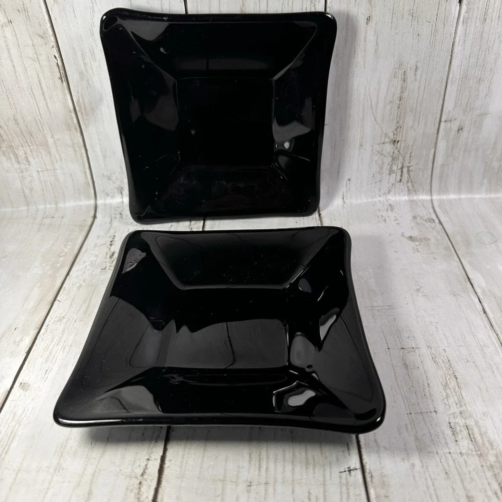 Crate & Barrel Abby Appetizer Dish Plates Black‎ Weave Effect Underside 5 1/2
